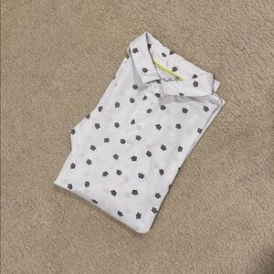 White Sligo Golf Polo Shirt with Black Crown Pattern